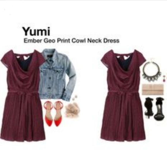 Like New! Yumi Geo Print Cowl Neck Dress - Picture 11 of 11